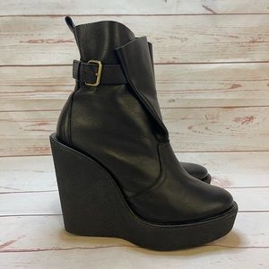 Pierre Hardy Black Leather Chunky Wedge Heeled Booties Sz 37